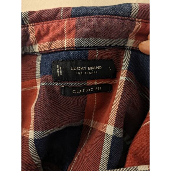 Lucky Brand Flannel Pearl Snap Plaid Long Sleeve Button Up Shirt Mens Large - Picture 8 of 8